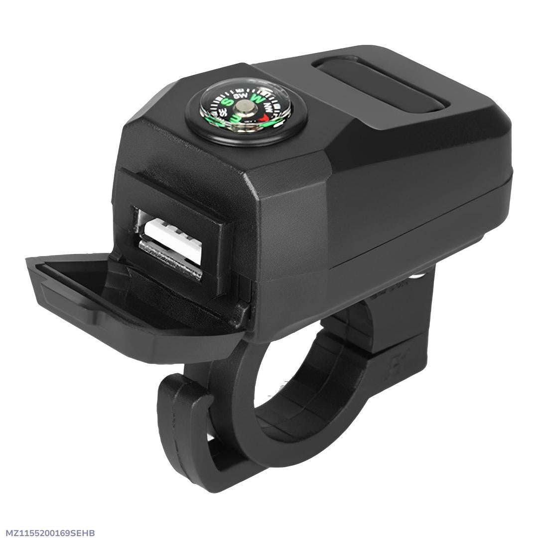 Motorcycle USB Fast Charger with Compass – Waterproof & High-Speed Charging