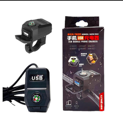 Motorcycle USB Fast Charger with Compass – Waterproof & High-Speed Charging