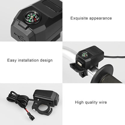 Motorcycle USB Fast Charger with Compass – Waterproof & High-Speed Charging