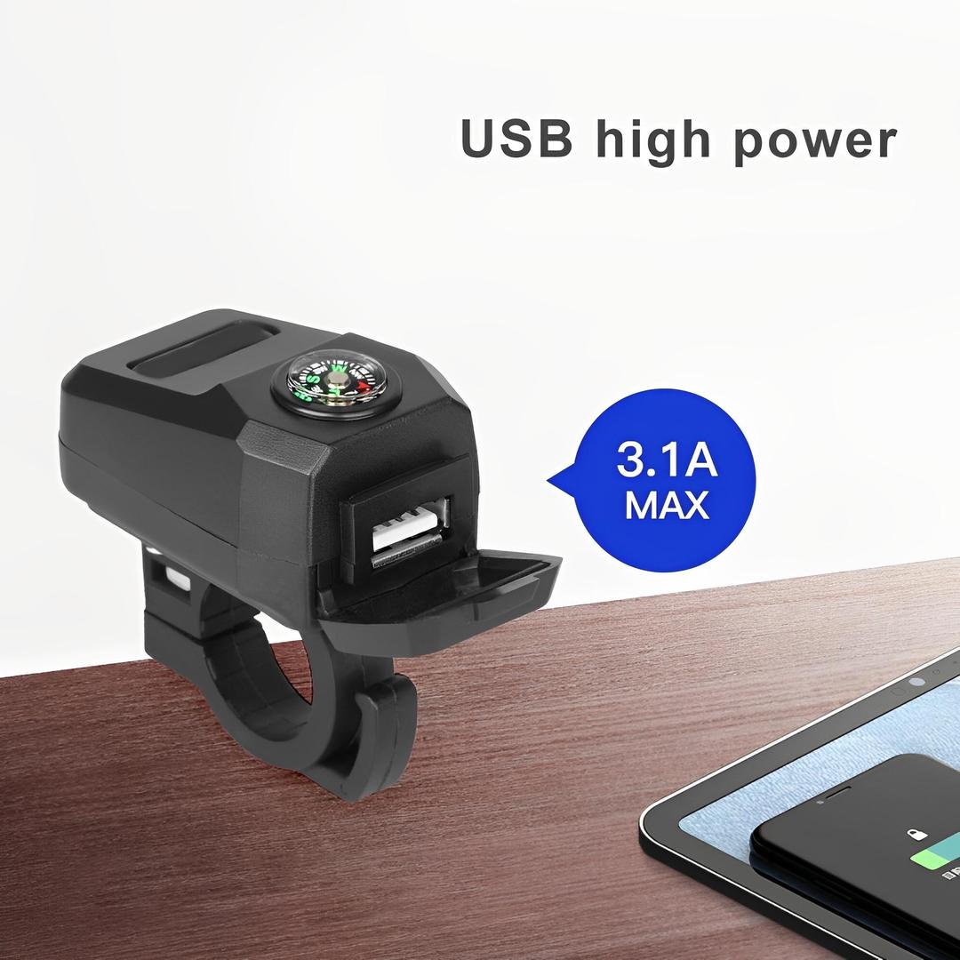 Motorcycle USB Fast Charger with Compass – Waterproof & High-Speed Charging