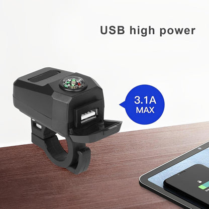 Motorcycle USB Fast Charger with Compass – Waterproof & High-Speed Charging